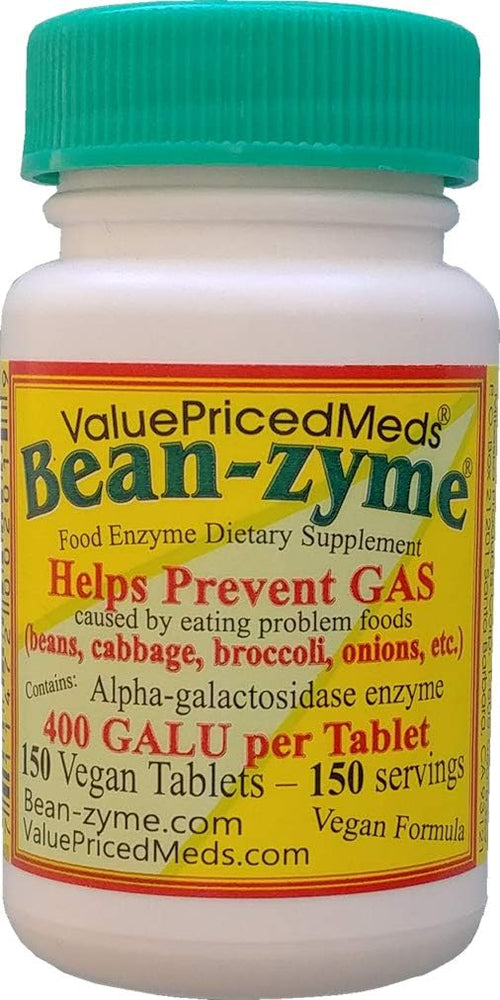 Bean-Zyme Gas Relief for Adults Extra Strength (150 ct) is 400 GAUL per Tablet Alpha Galactosidase, Vegan, Cost Less, Digestive Enzyme Dietary Supplement Natural Food Enzyme