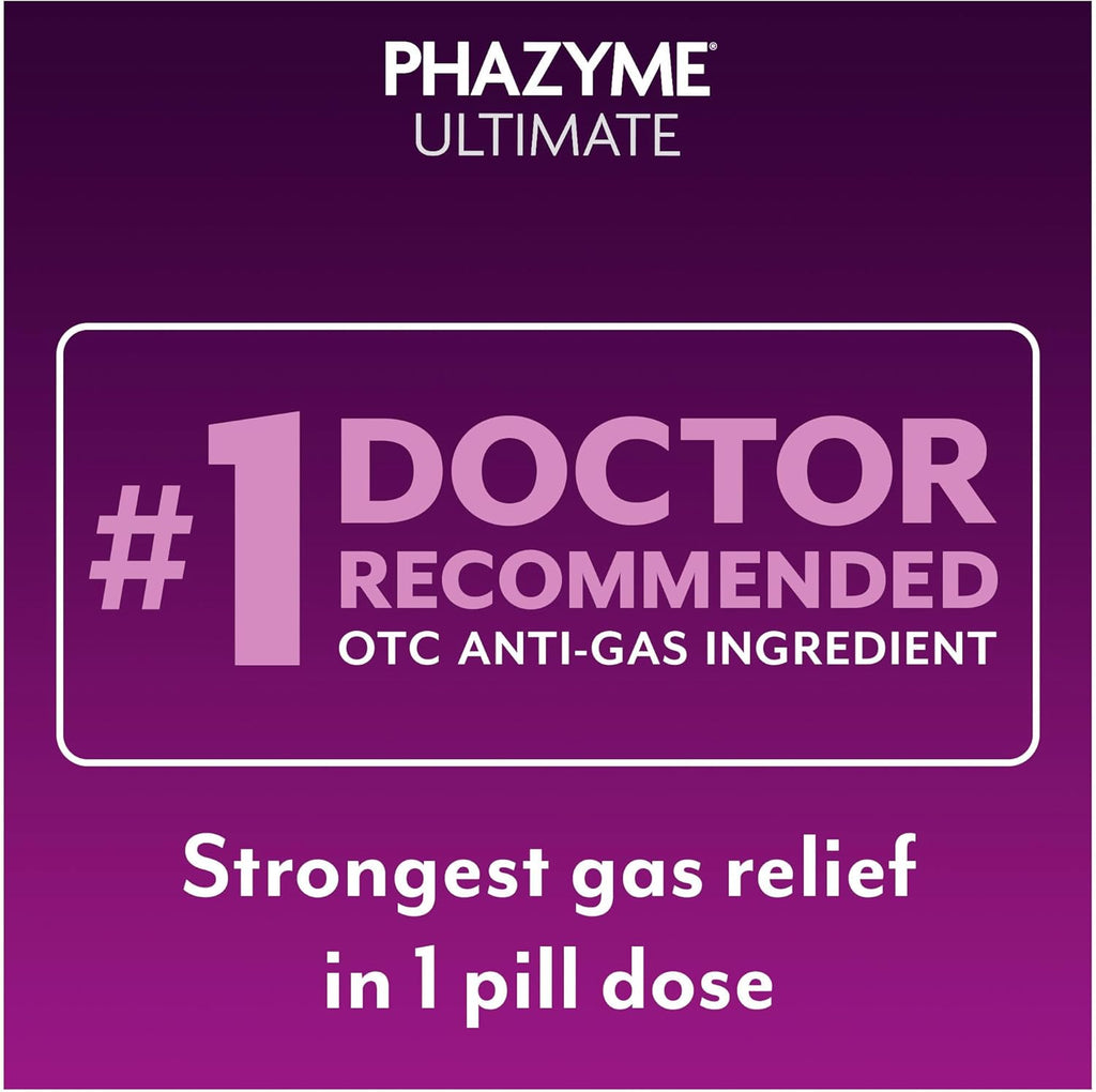 Phazyme Ultimate Strength Anti-Gas 500 mg Simethicone Gas Relief for Adults, Fast Gels Quickly Ease Bloating, Pressure and Discomfort, 20 Count