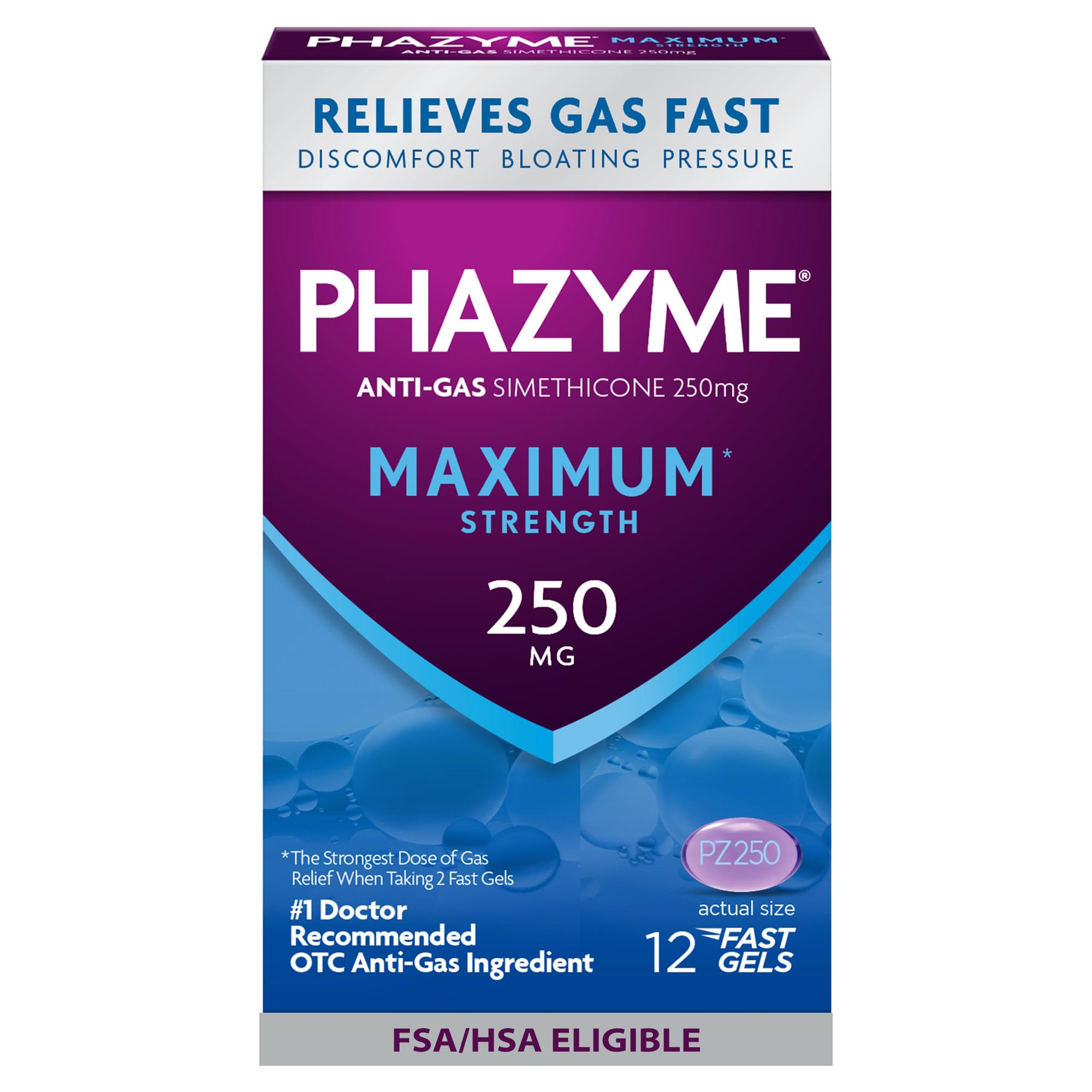 Phazyme Ultimate Strength Anti-Gas 500 mg Simethicone Gas Relief for Adults, Fast Gels Quickly Ease Bloating, Pressure and Discomfort, 20 Count
