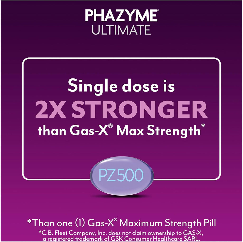 Phazyme Ultimate Strength Anti-Gas 500 mg Simethicone Gas Relief for Adults, Fast Gels Quickly Ease Bloating, Pressure and Discomfort, 20 Count
