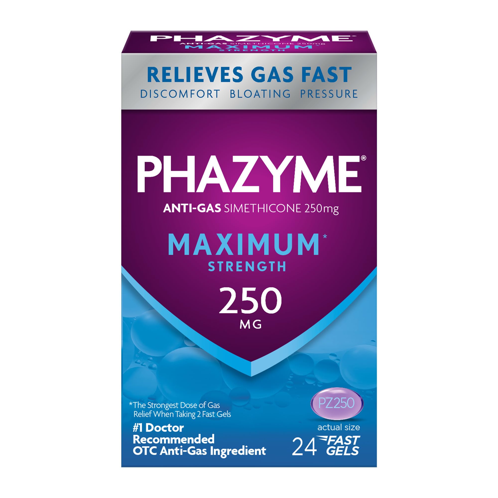 Phazyme Ultimate Strength Anti-Gas 500 mg Simethicone Gas Relief for Adults, Fast Gels Quickly Ease Bloating, Pressure and Discomfort, 20 Count