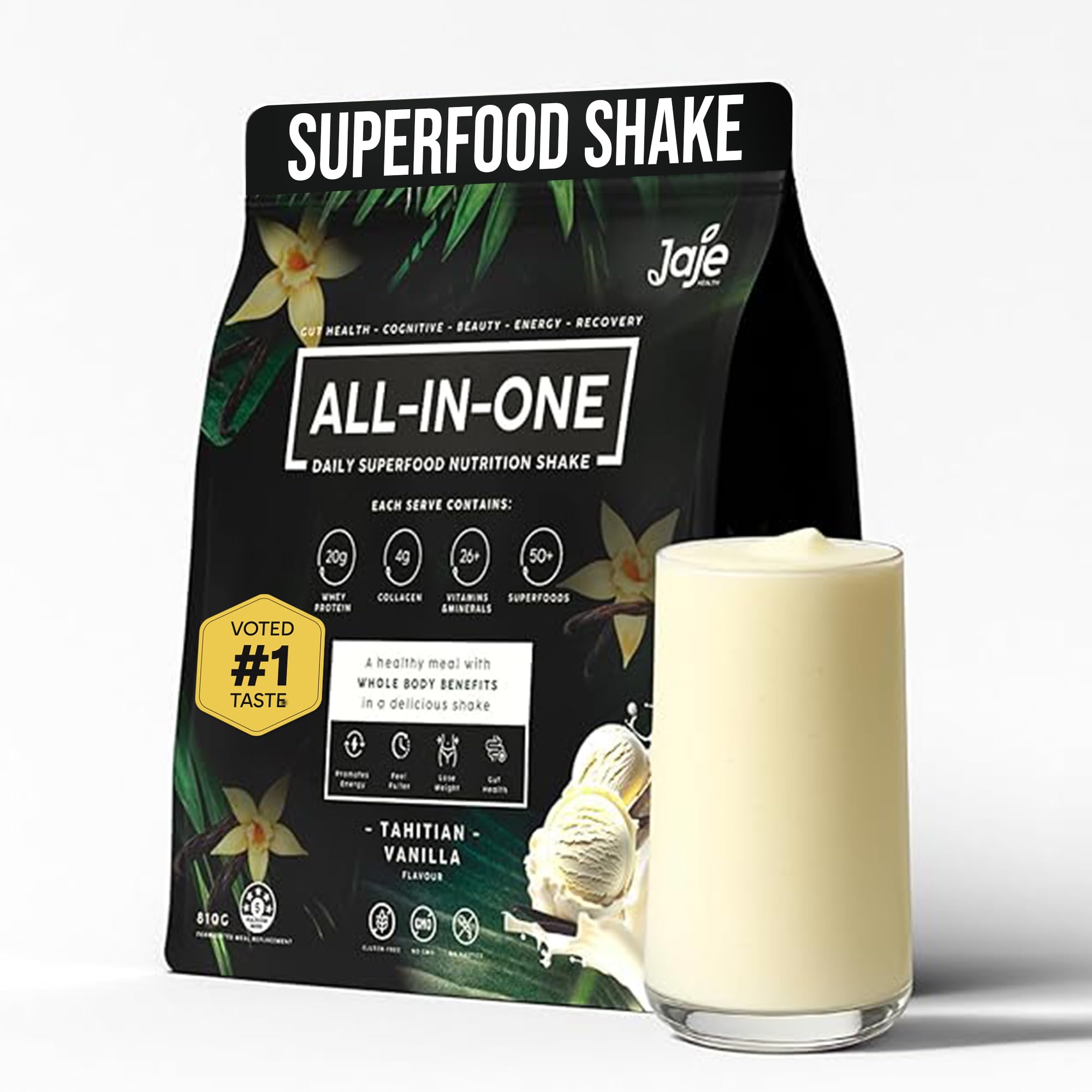 All-in-One Superfood Protein Shake | Complete Superfood Shake | 60+ Superfoods, 20g Grass-Fed Whey Protein | Collagen & Colostrum. Probiotics | Low Carb Shake (Whey Choco)