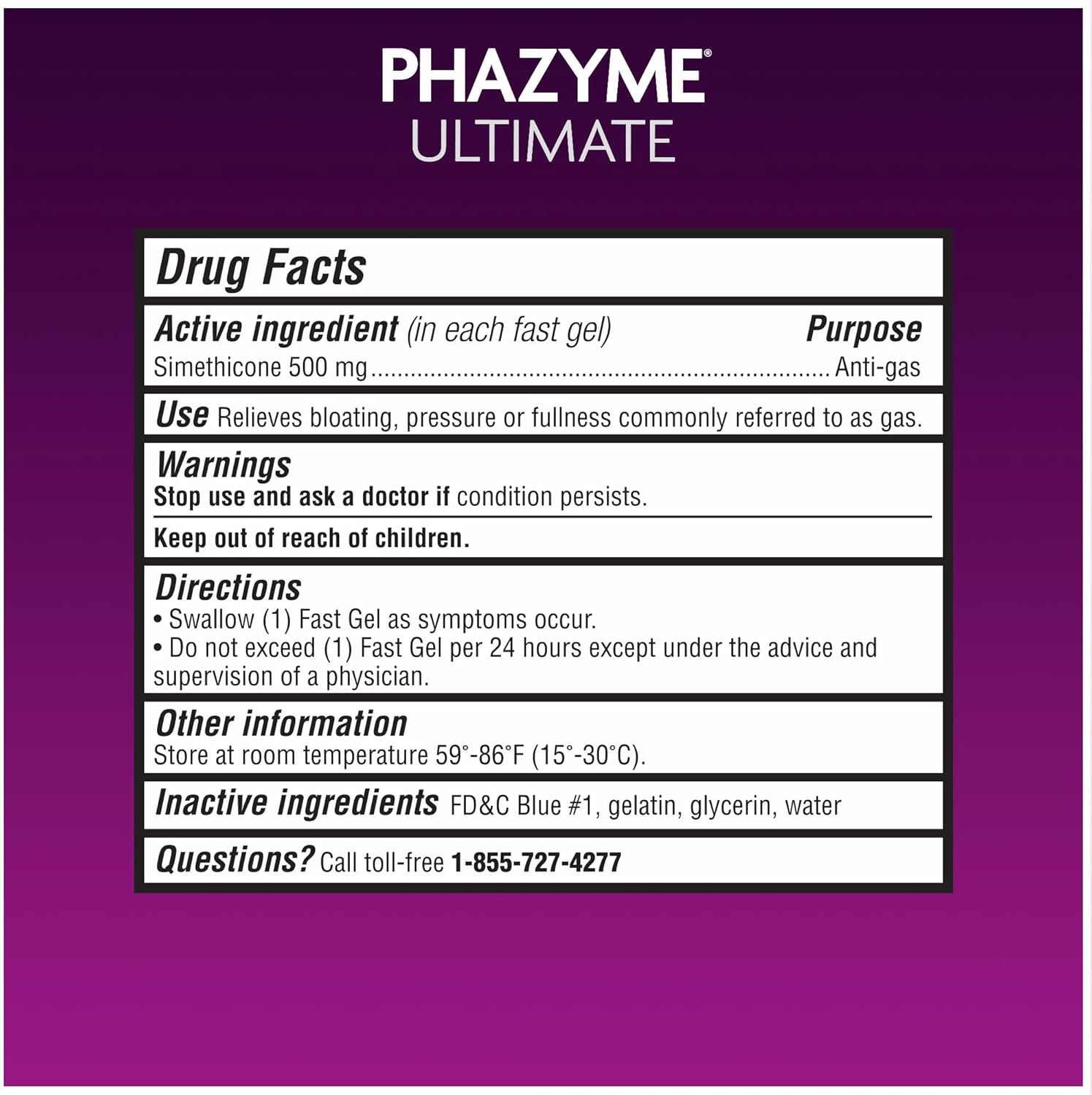 Phazyme Ultimate Strength Anti-Gas 500 mg Simethicone Gas Relief for Adults, Fast Gels Quickly Ease Bloating, Pressure and Discomfort, 20 Count