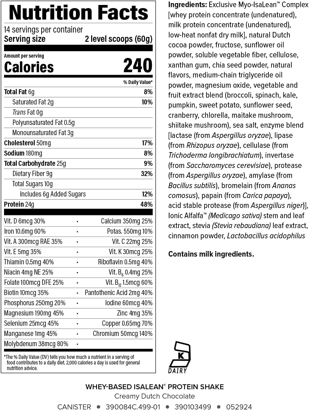 IsaLean Protein Shake Complete Superfood Meal Replacement Shake for Maintaining Healthy Weight and Lean Muscle Growth with 24 Vitamins and Minerals-29.6 oz - 14 Meal Canister Creamy Dutch Chocolate