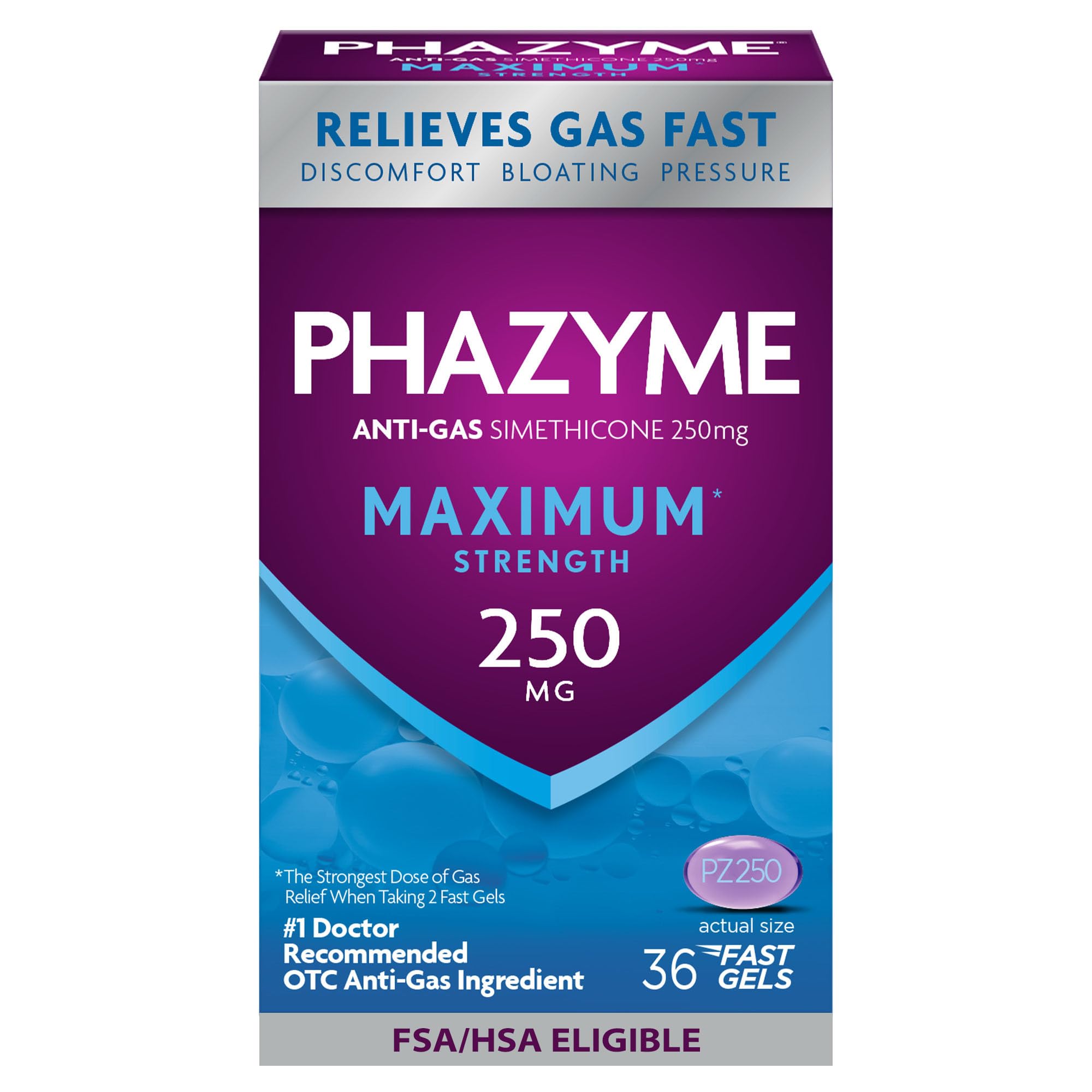 Phazyme Ultimate Strength Anti-Gas 500 mg Simethicone Gas Relief for Adults, Fast Gels Quickly Ease Bloating, Pressure and Discomfort, 20 Count