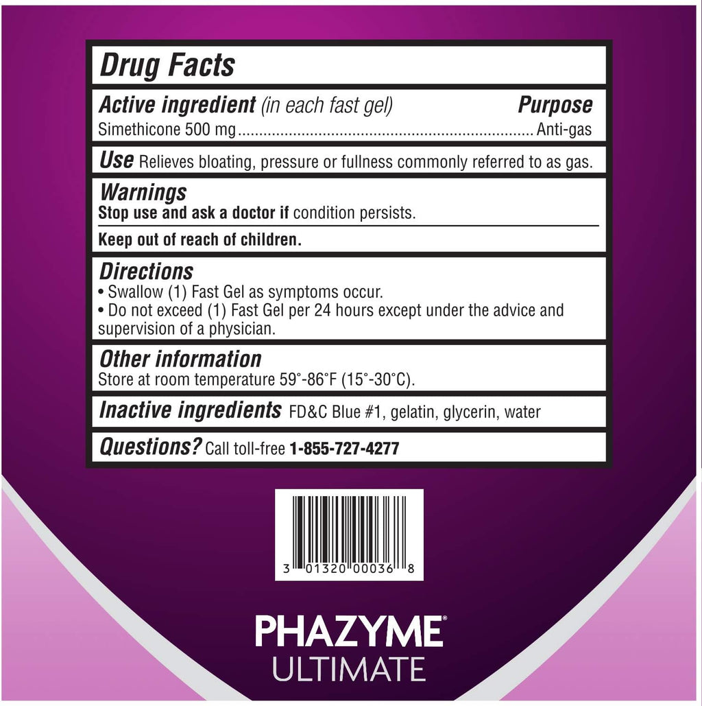 Phazyme Ultimate Strength Anti-Gas 500 mg Simethicone Gas Relief for Adults, Fast Gels Quickly Ease Bloating, Pressure and Discomfort, 20 Count