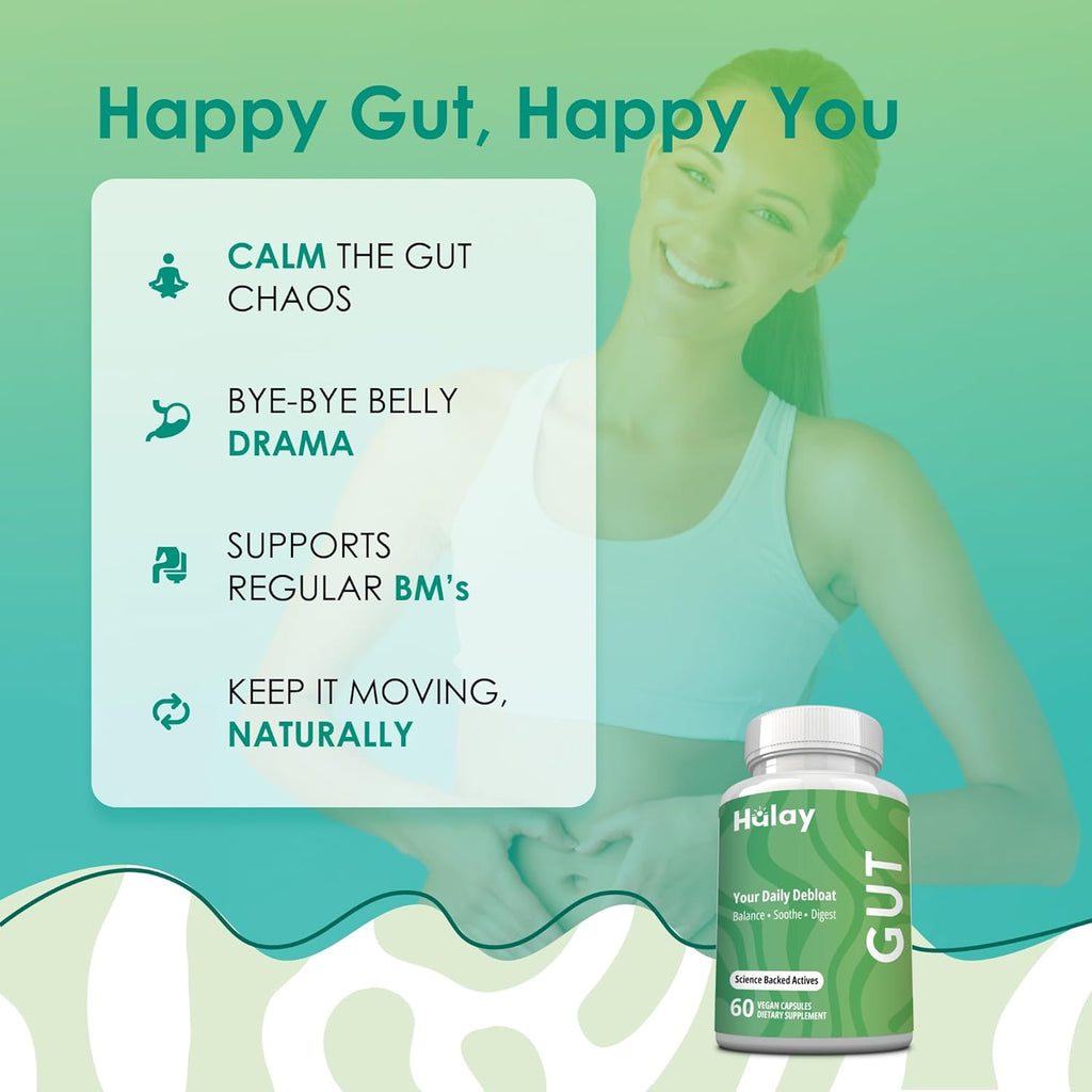 3-in-1 Gut Health Supplement - Debloat Pills - Gas and Bloating - Lactase, Protease, Amylase and Lipase Digestive Enzymes - Peppermint, Turmeric and Psyllium Husk Capsules - Women, Men - 60 Caps Vegan
