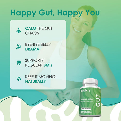3-in-1 Gut Health Supplement - Debloat Pills - Gas and Bloating - Lactase, Protease, Amylase and Lipase Digestive Enzymes - Peppermint, Turmeric and Psyllium Husk Capsules - Women, Men - 60 Caps Vegan