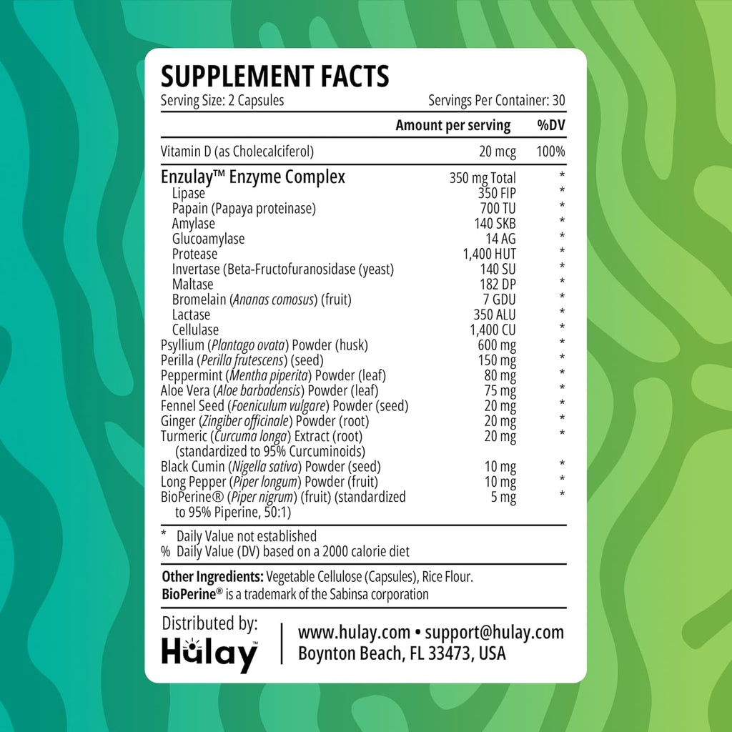 3-in-1 Gut Health Supplement - Debloat Pills - Gas and Bloating - Lactase, Protease, Amylase and Lipase Digestive Enzymes - Peppermint, Turmeric and Psyllium Husk Capsules - Women, Men - 60 Caps Vegan