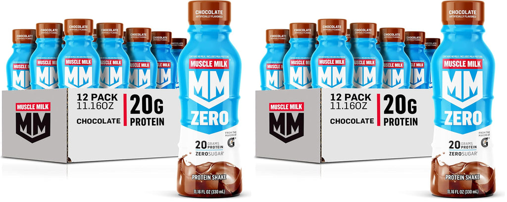 Muscle Milk Zero Protein Shake, Chocolate,20g Protein, Zero Sugar, 100 Calories, Calcium, Vitamins A, C & D, 4g Fiber, Energizing Snack, Workout Recovery, Packaging May Vary,11.16 Fl Oz (Pack of 12)