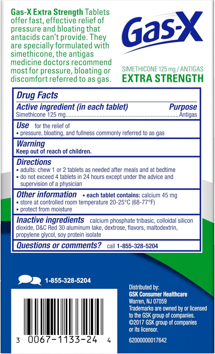 Gas-X Extra Strength Chewable Gas Relief Tablets with Simethicone 125 mg for Bloating Relief, Cherry - 72 Count