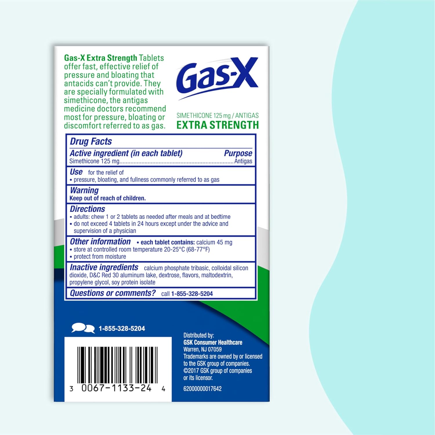 Gas-X Extra Strength Chewable Gas Relief Tablets with Simethicone 125 mg for Bloating Relief, Cherry - 72 Count