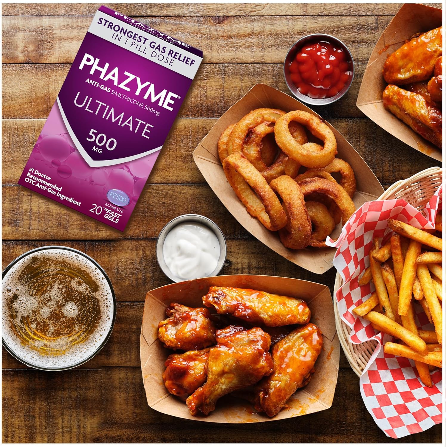 Phazyme Ultimate Strength Anti-Gas 500 mg Simethicone Gas Relief for Adults, Fast Gels Quickly Ease Bloating, Pressure and Discomfort, 20 Count